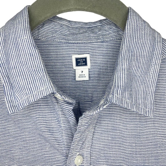 Janie and Jack Striped Linen Blend Roll-Tab Sleeve Button Front Shirt Size 7 - Picture 8 of 10